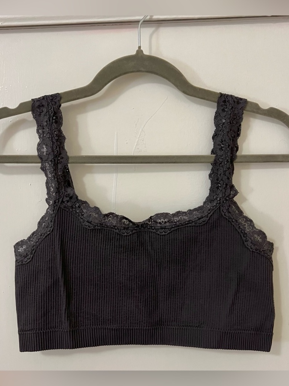 GARAGE Ribbed Lace Trim Bralette Cropped Tank Top Y2K Rib Seamless Bra Crop Cami